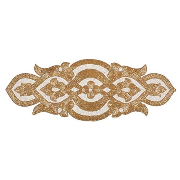Homebia Designs Infinity Beaded Table Runner 13x36 " Gold Ivory-Decorative Handmade Elegant Glimmer Embroidered Table Dcor for Christmas, Thanksgiving, Family Gatherings, Wedding & Dinner Parties