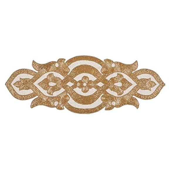 Homebia Designs Infinity Beaded Table Runner 13x36 " Gold Ivory-Decorative Handmade Elegant Glimmer Embroidered Table Dcor for Christmas, Thanksgiving, Family Gatherings, Wedding & Dinner Parties