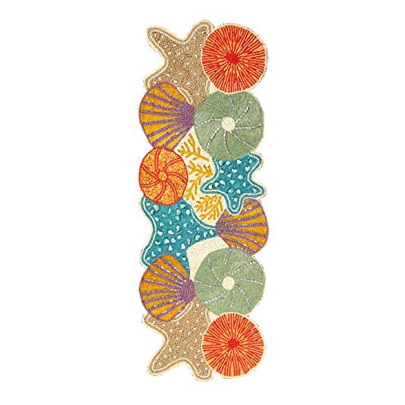 Homebia Designs Seashell Hand Beaded Needlework Decorative Orange Blue Table Runner for Christmas Easter Fall Harvest Halloween Thanksgiving - A Beautiful Complement to Your Table Décor - 13x36 Inch