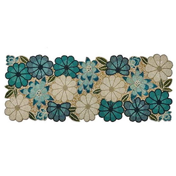 Homebia Designs Chrtistmas Beaded Table Runner, Christmas Table Runner, Rustic Farmhouse Hand Beaded Runner to Decorate Xmas Wedding Family Party Thanksgiving Dinner Table Dcor-13x36 "-Teal Combo