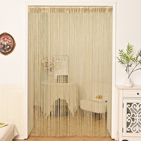 Beaded Tassel Curtain, Metallic Thread Room Divider for Doorway & Window, Shimmering Silver Decorative Partition for Bedroom, Living Room & Wedding, 39.37x78.74in Lightweight Drapery