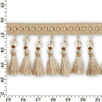 Beaded Tassel Fringe 4" Wide Polyester Trim Sold By The Yard - Ivory