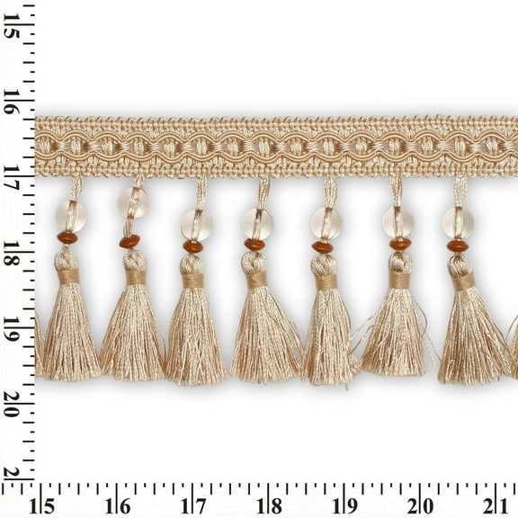 Beaded Tassel Fringe 4" Wide Polyester&nbsp;Trim Sold By The Yard - Ivory