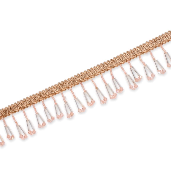Beaded Tassel Fringe Fabric Trim 1.5 Inch Geometric Braided Shiny Metallic Cord 9.8 Yard Spool - Rose Gold (1 Pack, 9.8 Yards)