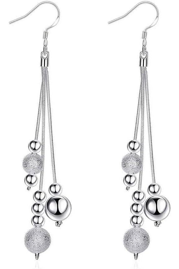 Beaded Tassels Pattern Earrings for Women Dangle Drop Earrings Birthday Gift, Silver[k4787]