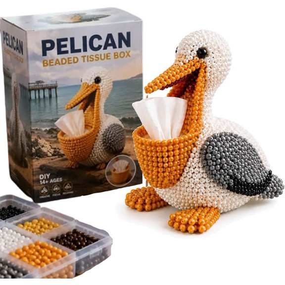 Beaded Tissue Box DIY Kit 3D Bead Craft Animal Pattern for Home DecorPelican