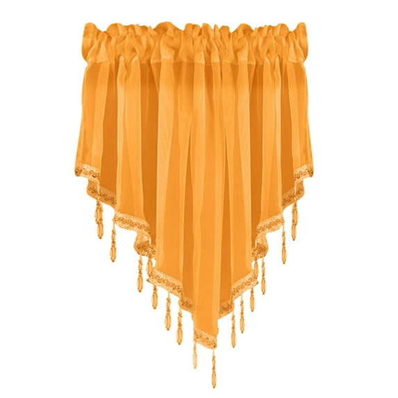 Beaded Triangle Sheer Valance Curtains for Windows Kitchen Living Room Bathroom Bedroom Voile Sheer Rod Pocket Short Window Valance Curtains (Orange,51"x24")
