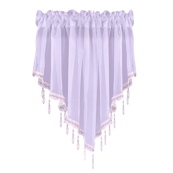 Beaded Triangle Sheer Valance Curtains for Windows Kitchen Living Room Bathroom Bedroom Voile Sheer Rod Pocket Short Window Valance Curtains (Purple,51"x24")