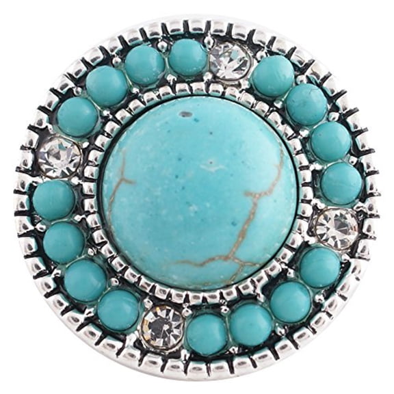 Snap Jewelry 18MM Beaded Turquoise Pearl Ginger Charm with Rhinestone Accents