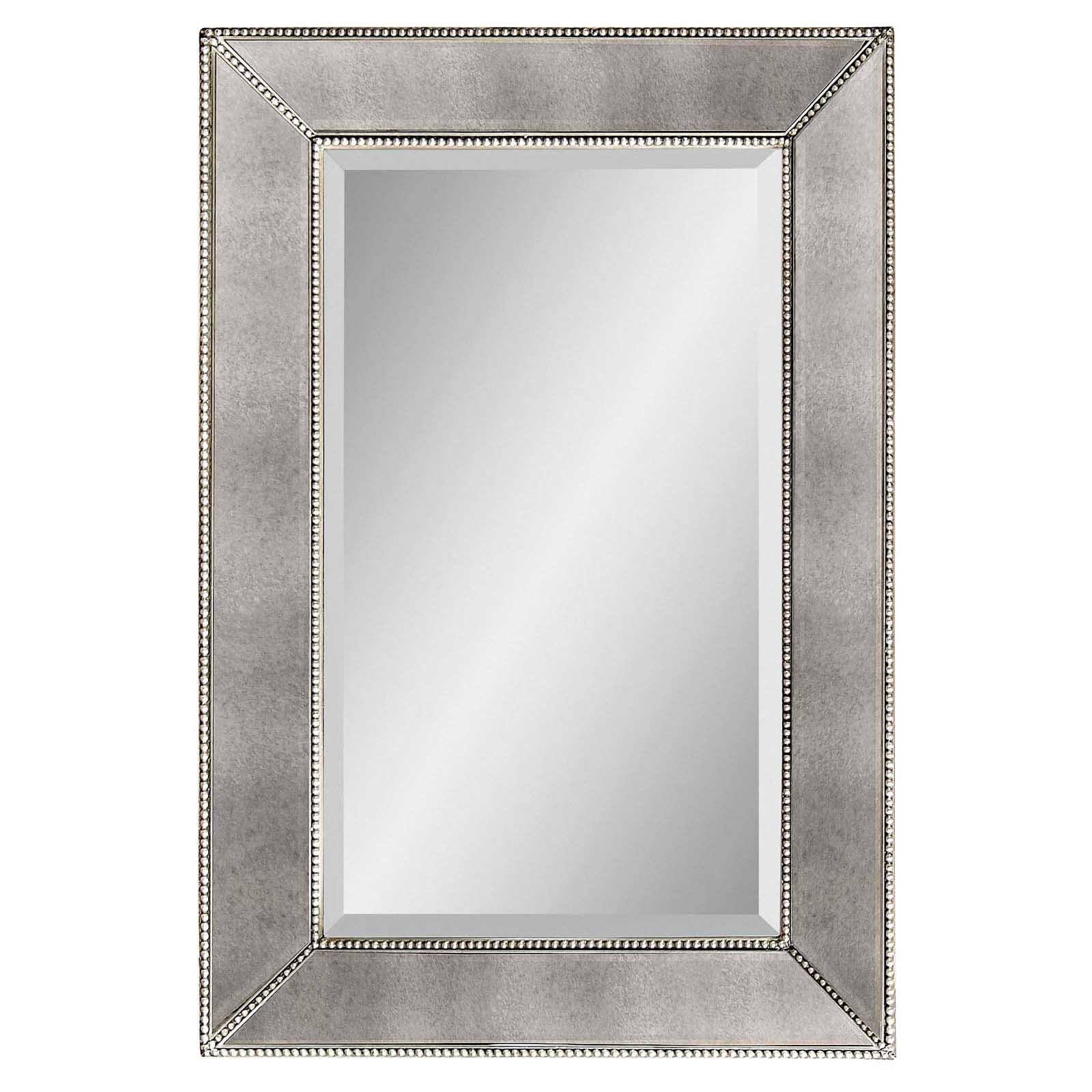 Transitional Beaded Silver Leaf Rectangular Wood Wall Mirror 24x36