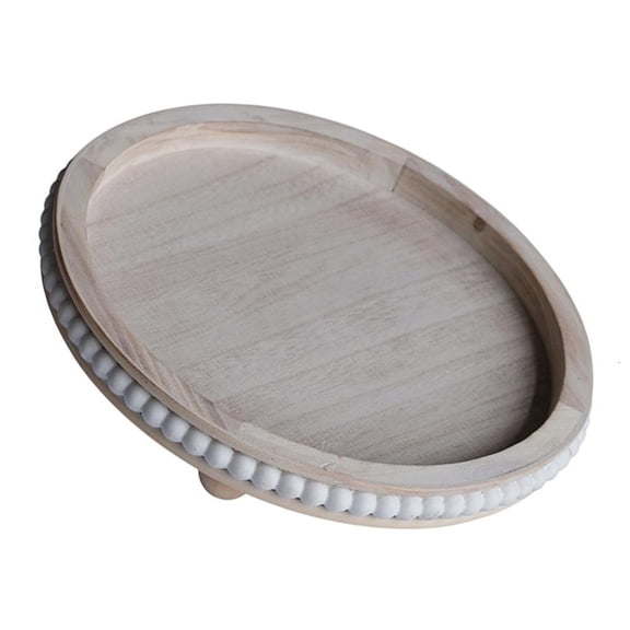 Beaded Wood Display Tray Round, Decorative Catchall for Dresser, Entryway and Coffee Table Home Accent