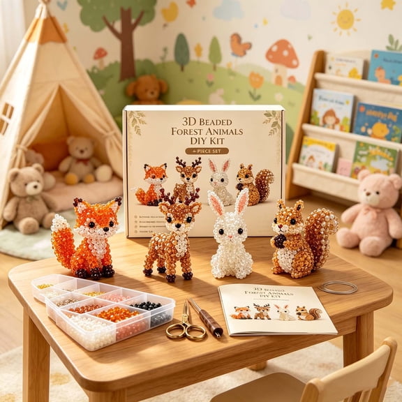 Beaded forest Animals DIY Kit 4-Piece Deer Beading Crafts Kit for Beginners Handmade Bead Art Set with Full Tools Instructions Creat