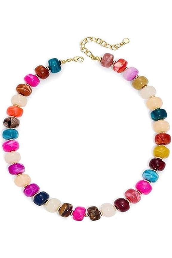 Beaded Necklace for Women Boho Resin Chunky Necklace for Women Minimalistic Modern Statement Necklace Big Bead Necklace Fashion Trendy Summer Necklaces Jewelry Gifts(Colorful-Beaded)
