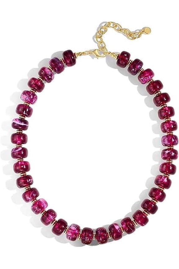 Beaded Necklace for Women Boho Resin Chunky Necklace for Women Minimalistic Modern Statement Necklace Big Bead Necklace Fashion Trendy Summer Necklaces Jewelry Gifts(Purple-Beaded)