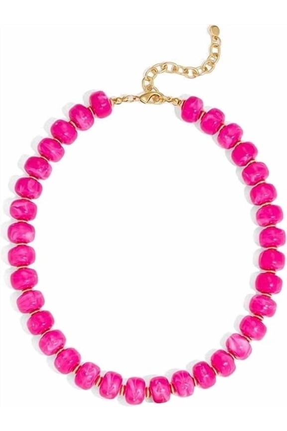 Beaded Necklace for Women Boho Resin Chunky Necklace for Women Minimalistic Modern Statement Necklace Big Bead Necklace Fashion Trendy Summer Necklaces Jewelry Gifts(Rose-Red-Beaded)