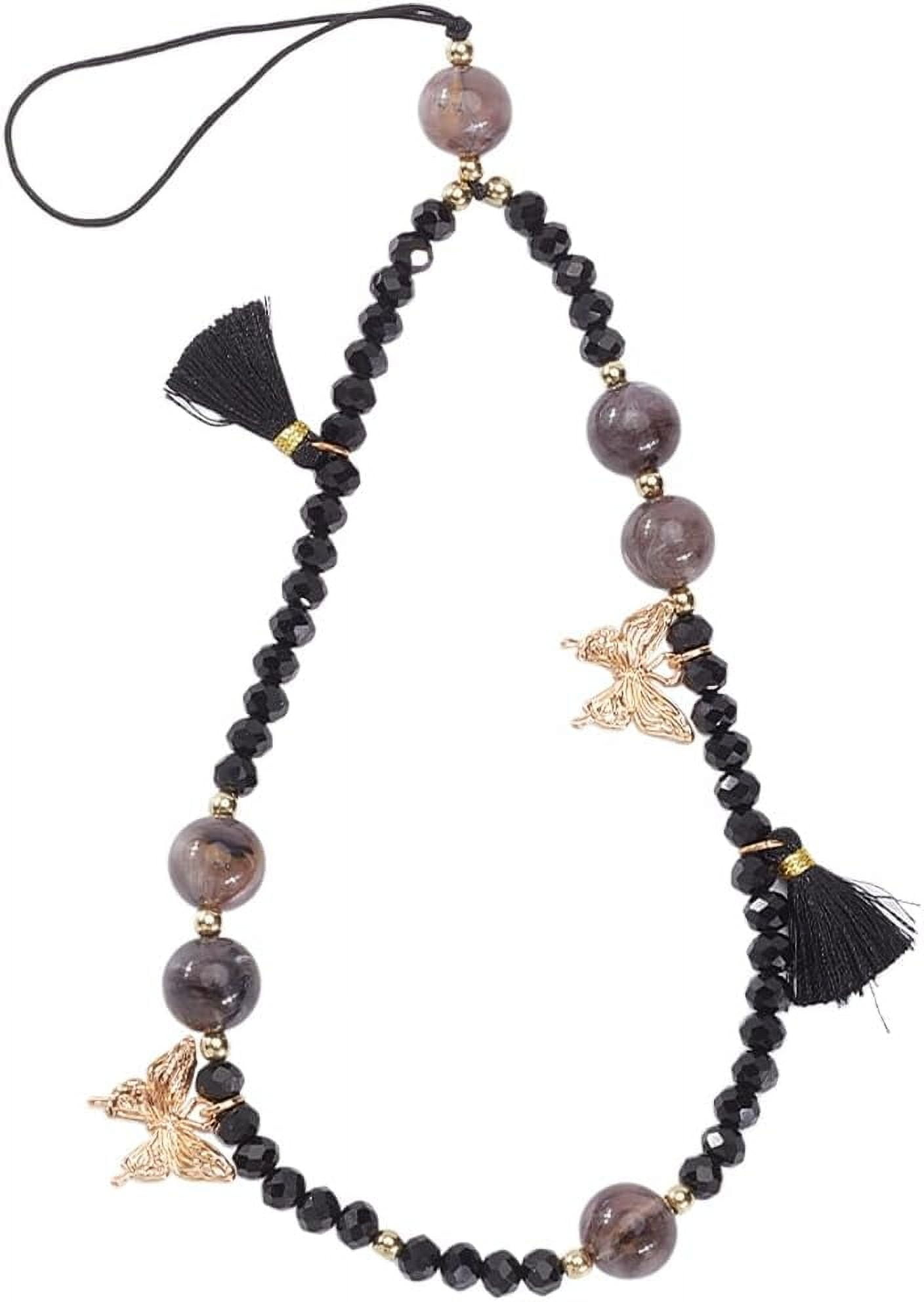 Beaded one Charm Butterfly Black Acrylic Beads Mobile one Lanyard Wrist ...
