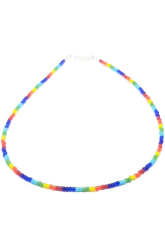 Beaded rainbow necklace. Pride, LGBT jewelry. Colorful seed bead boho necklace[d184]