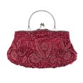 thumbnail image 1 of Beaded sequins floral design evening purse, clutch bag-Wine red, 1 of 5