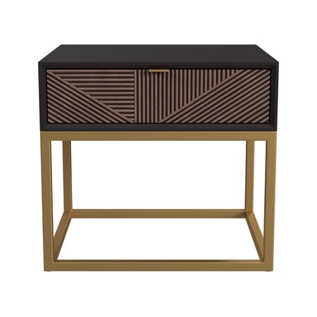 Beader Rectangular End Table in Black Wood and Metal
