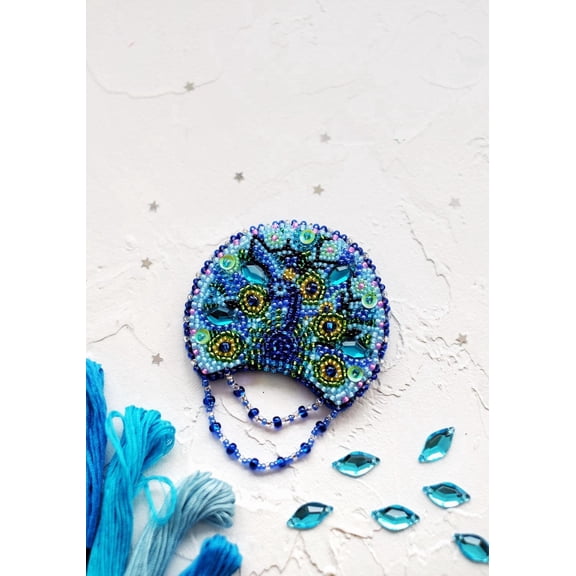 Wizardi Beading Decoration - Peacock. Colorful Beads, Beading Needles. DIY Kit. Embroidery for Beginners. Home Decor. AD-006 Abris Art