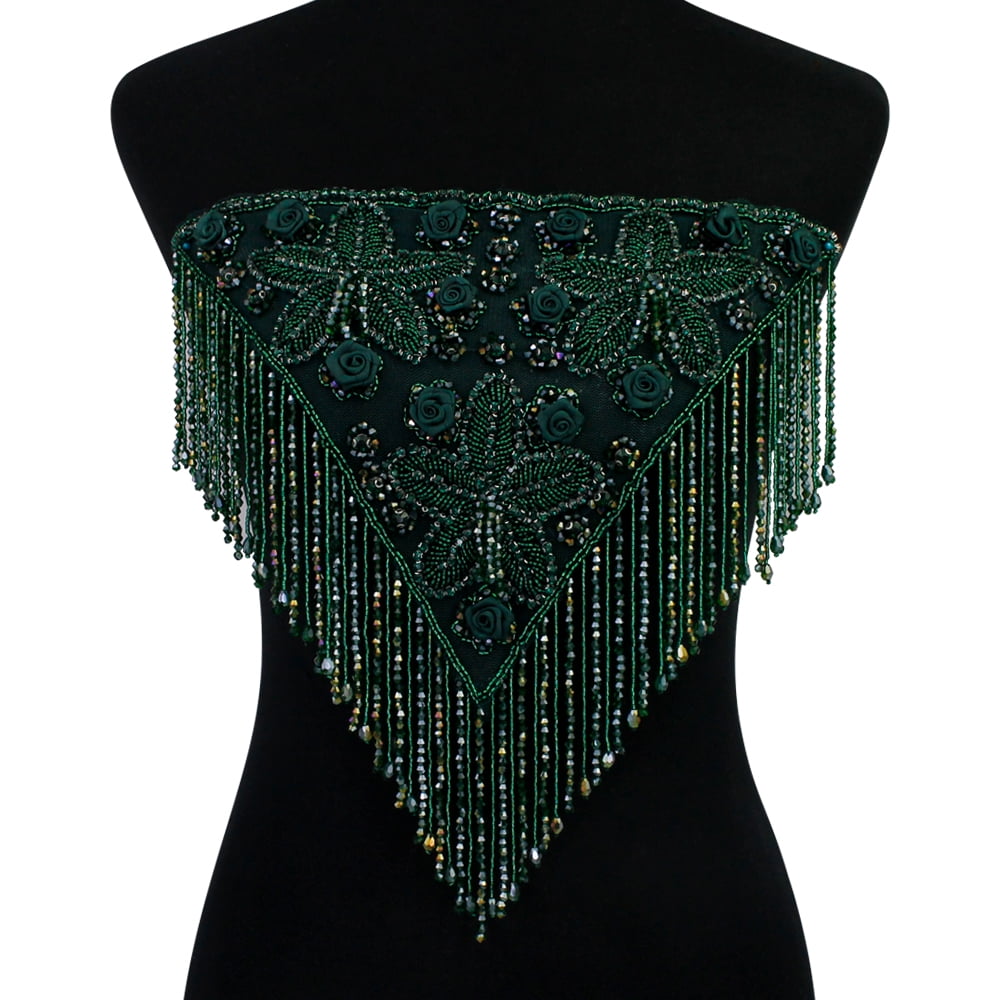 Beading Fringe Tassel Patches Satin Rose Applique Epaulets Shoulder Board Applique Collar Sew on Wedding Dress Decorative 1 piece