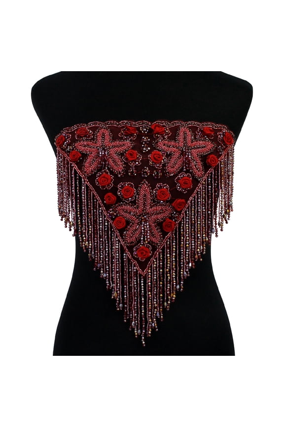 Beading Fringe Tassel Patches Satin Rose Applique Epaulets Shoulder Board Applique Collar Sew on Wedding Dress Decorative 1 piece
