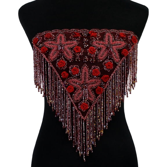 Beading Fringe Tassel Patches Satin Rose Applique Epaulets Shoulder Board Applique Collar Sew on Wedding Dress Decorative 1 piece