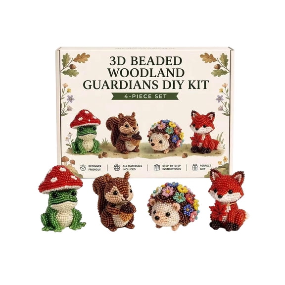 Beading Kit, 3D Woodland Animal DIY Bead Set, 4 Piece Beginner Friendly Full Material Pack, for Adults Teens Handmade Craft Home Decor Party Favor Holiday Gift