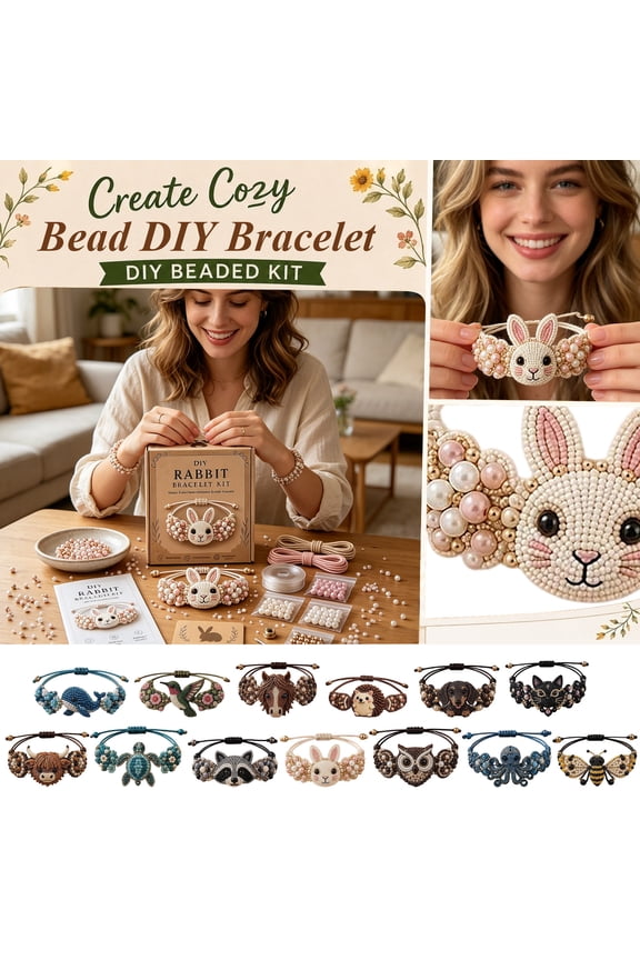 Beading Kits, Modeling Material Beads Bracelet Making Kit, Craft Your Own Intricate 3D Beaded Animals Sea Turtle Design, Adjustable Leather Cord Bracelet, Relaxing Home Diy