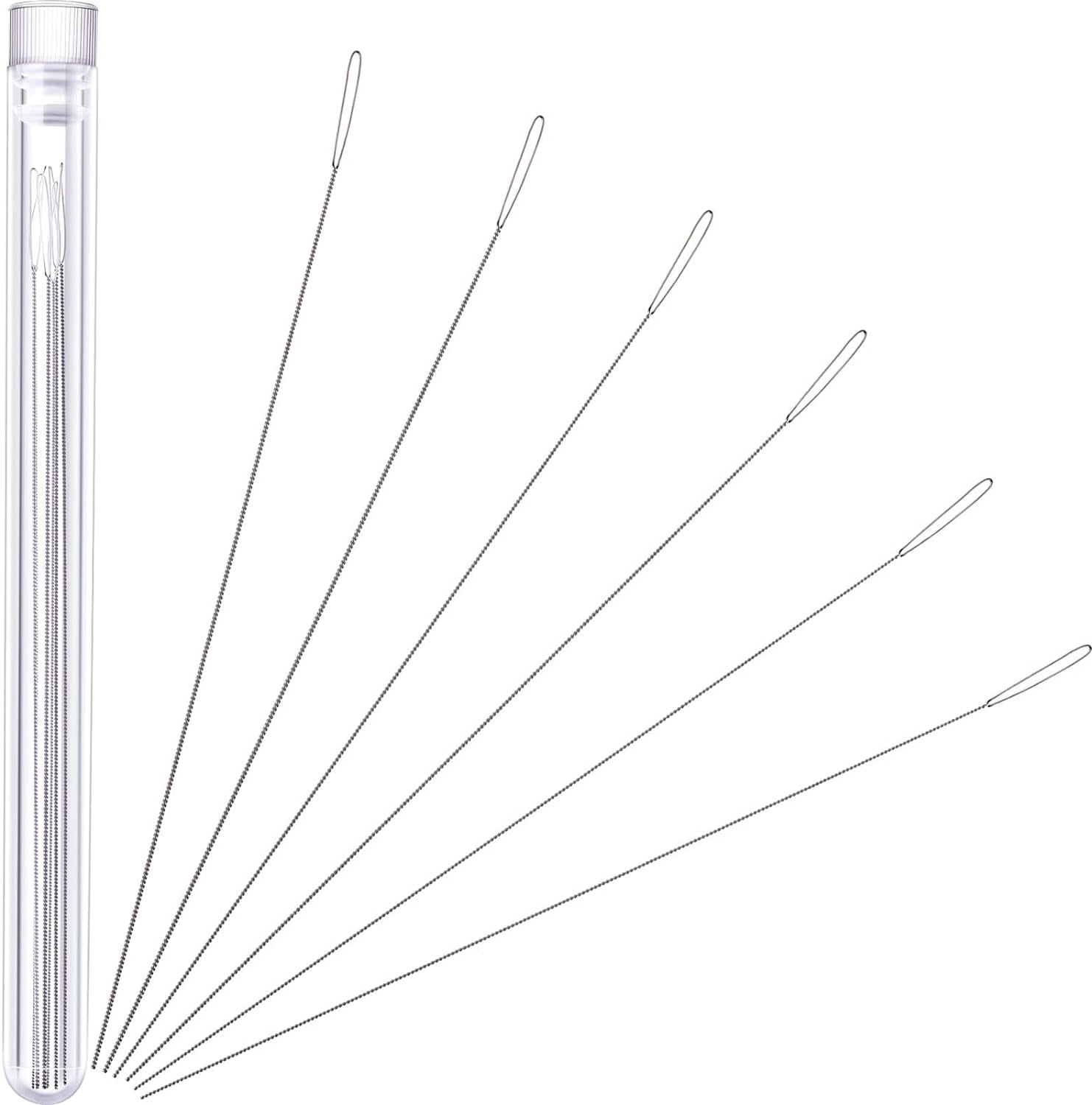 Beading Needles 6 Pieces Stainless Steel Needle Large Big Eye Collapsible Embroidery Beading Needle Thread Sewing Bottle, Assorted Size
