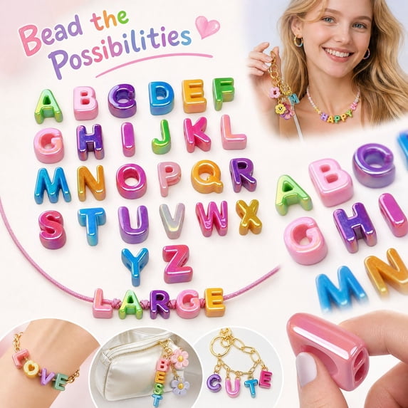 Beads & Bead Assortments, Large Letter Beads, Letter Beads for Bracelets, Beads for Jewelry Making, Craft Supplies for Student, 26 Pack 1 Inch Glossy Bright A-Z Acrylic Alphabet