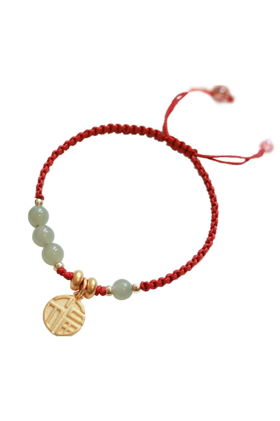 Beads Bracelet for Women Men, Adjustable Hand-Woven Cord Lucky Jade Beaded Friendship Protection Red String Bracelets