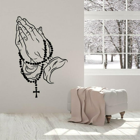Beads Cross Hands Christian Wall Sticker Vinyl Home Decor Living Room Bedroom Church Decoration Decals Removable Murals 42x65cm