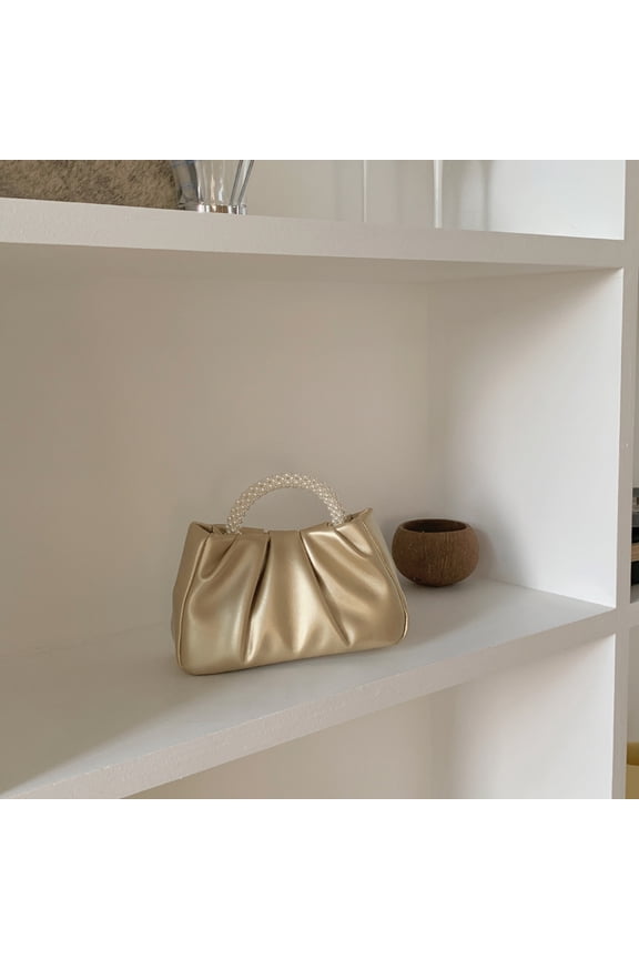 Beads Handle Women's Clutch Purse Handbags Fashion Ruched Ladies Top-handle Crossbody Bags Solid Color Female Small Shoulder Bag