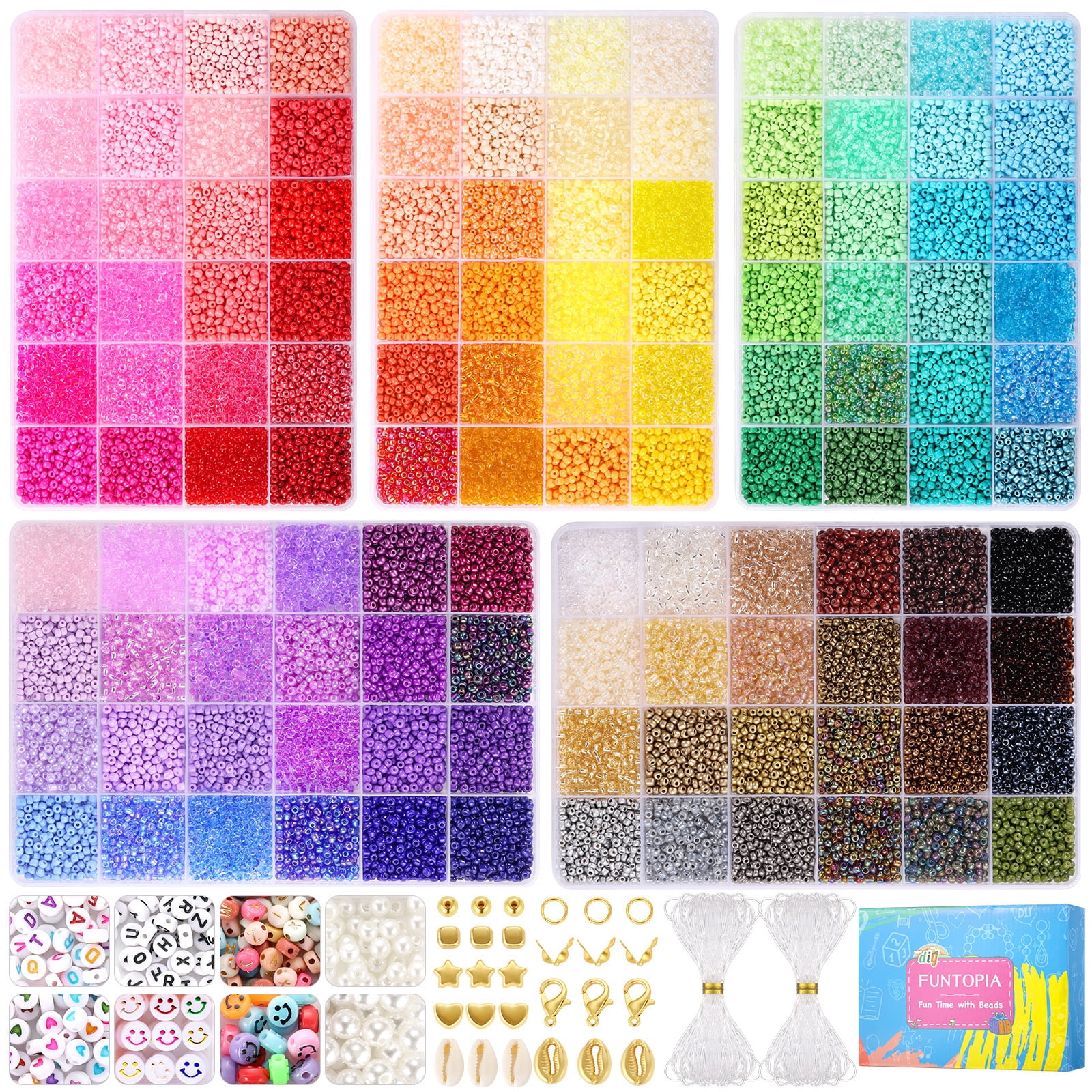 Funtopia Glass Seed Beads for Jewelry Making Kit, 60 Colors 21600