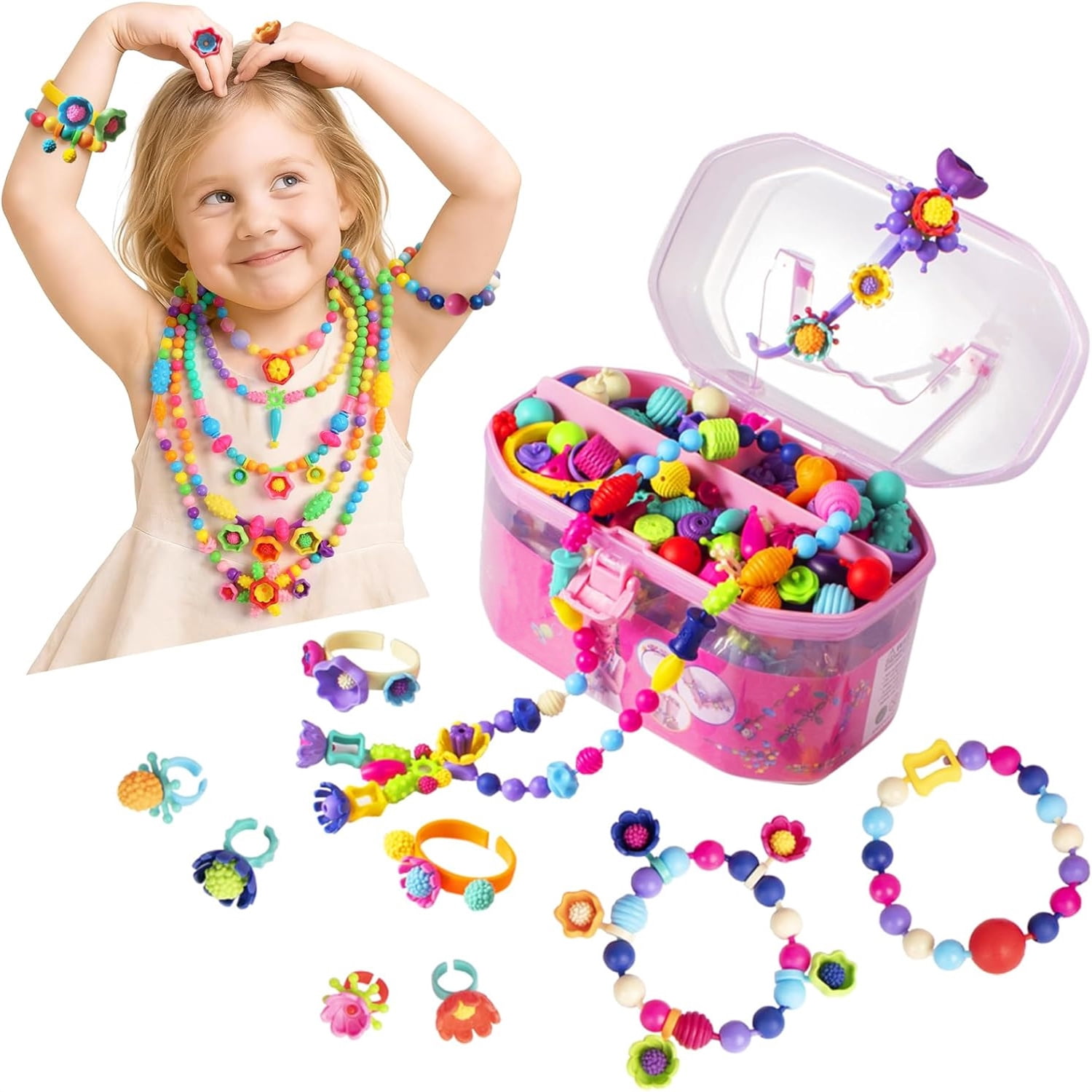 Beads, Jewelry Making Kit , Snap Beads Toys - Necklace, Bracelet, Ring Creative DIY Set - 520 pcs
