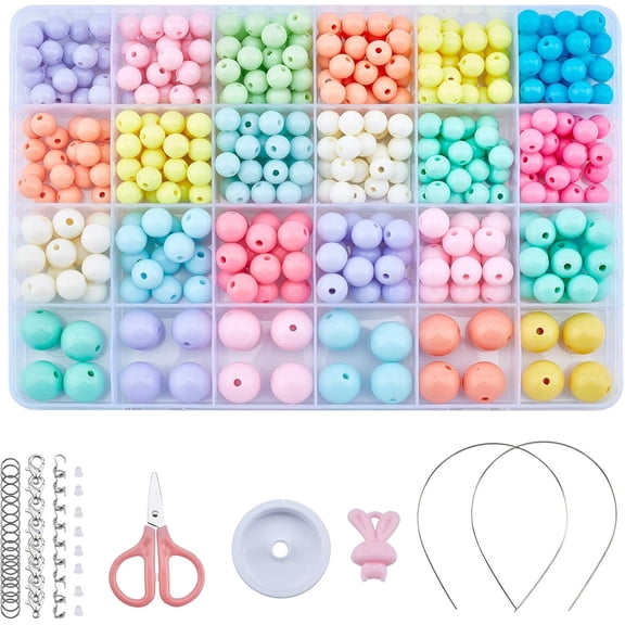 Beads Kits 500pcs Pony Beads 24 Colors Kawaii Rainbow Beads Colorful Cute Acrylic Beads Thread DIY Accessories for Christmas Necklace Bracelet Jewelry Making Mixed Color