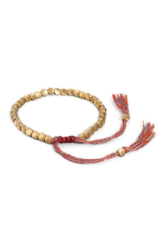 Beads Lucky Rope Braided Handmade Bracelet Tibetan Buddhist Cotton Copper New L7U8