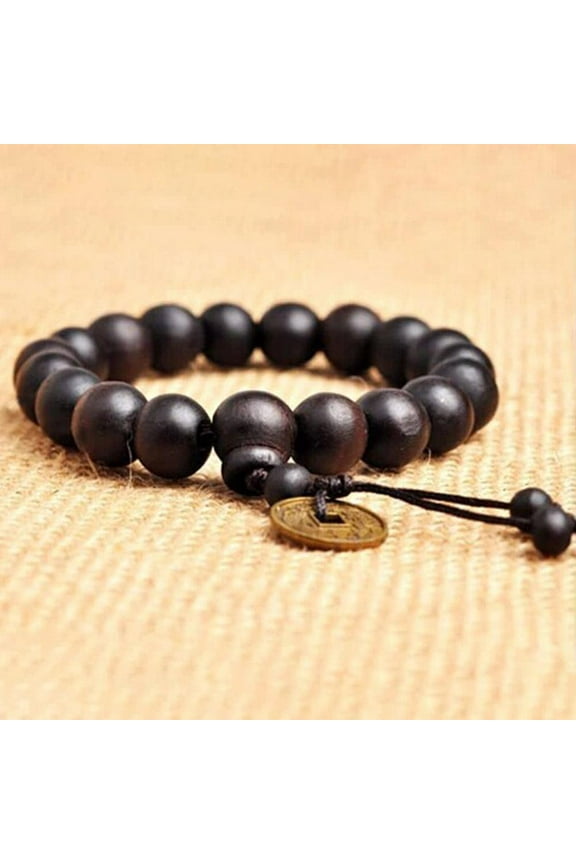 Beads Natural Sandalwood Buddhist Buddha Wood Prayer Beaded Knot Black Ebony Unisex Men Bracelets & Bangles For Women L6B3