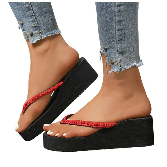 Beads Platform Flip Flops for Women Casual Beach Summer Wedge Slip on Sandals Indoor Outdoor Slippers