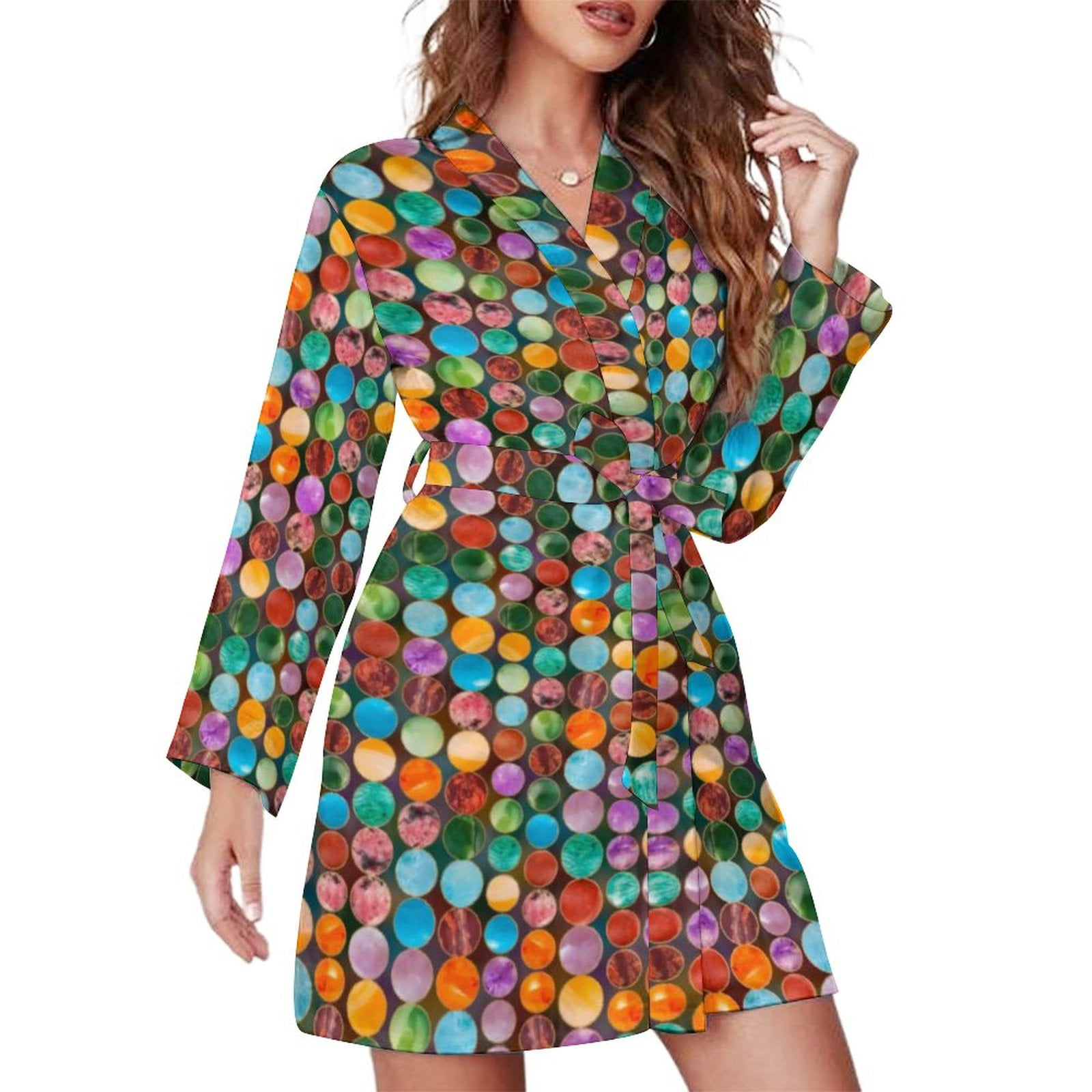 Beads Print Pajama Robe Women Pink Brights Pattern Leisure Bathrobe