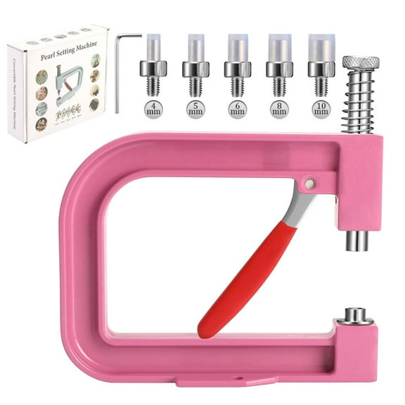 Beads Rivet Fixing Machine,Hand Press Pearl Setting Tool Set, Beads Rivet Fixing Machine, DIY Handmade Pearl Setting Machine for Jewelry Decoration Wedding Parties (Pink)L