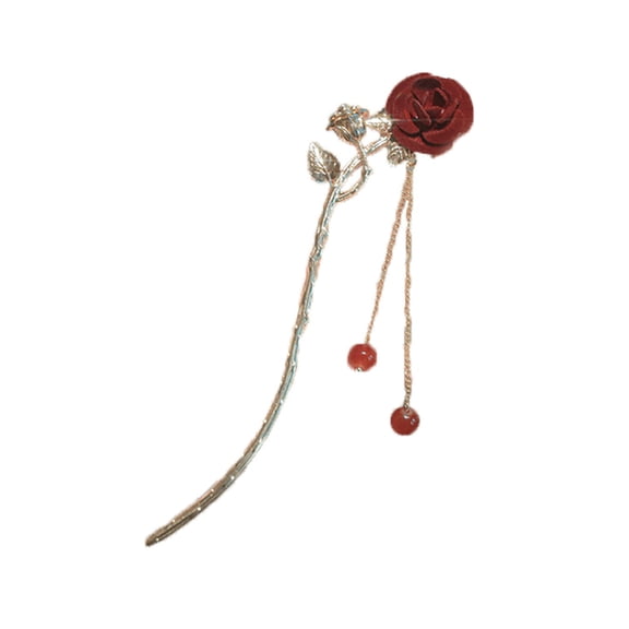 Beads Tassel Design Non Slip Hair Stick Women Cute Rose Flower Decor Hair Fork Costume Accessories