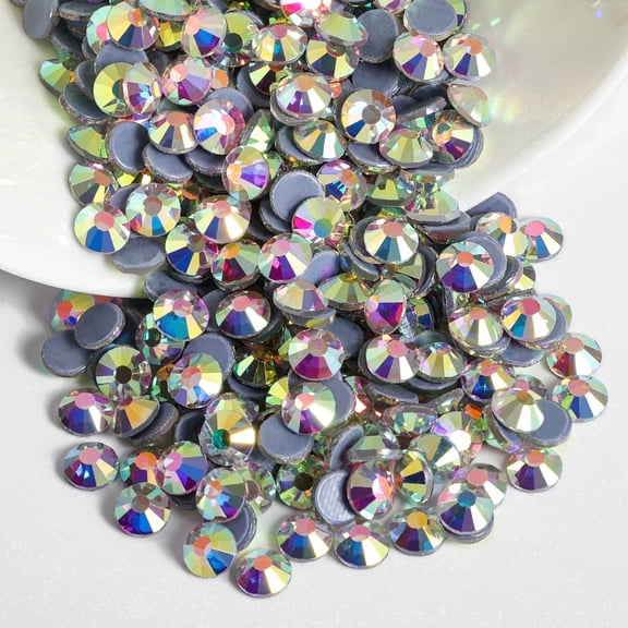 Beadsland 288pcs Hotfix Black Adhesive Rhinestone For Art Projects Craft Supplies Dress Embellishments ClearAB, SS30, 6.3-6.5mm