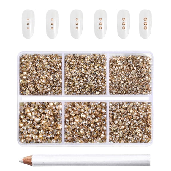 Beadsland 7200pcs Flatback Gold Rhinestones for Crafts, 6 Sizes , SS3-SS10,Golden