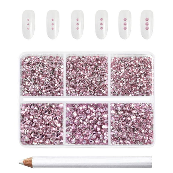 Beadsland 7200pcs Flatback Pink Rhinestones for Crafts, 6 Sizes , SS3-SS10, Pink