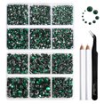thumbnail image 1 of Beadsland 8300PCS Flatback Rhinestones 10 Sizes with Wax Pencil and Tweezer Kit, SS3-SS30, Emerald, 1 of 4