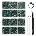 thumbnail image 1 of Beadsland 8300PCS Flatback Rhinestones 10 Sizes with Wax Pencil and Tweezer Kit, SS3-SS30, Emerald, 1 of 5