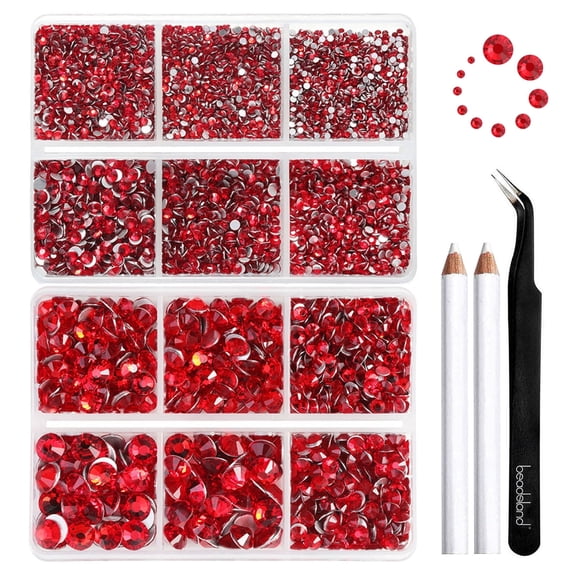 Beadsland 8300PCS Flatback Rhinestone For Art Projects 10 Sizes Craft Supplies Dress Embellishments Nail art SS3-SS30, Light Siam