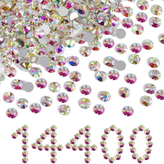 Beadsland Flatback Rhinestones Bulk,14400pcs, Crystal AB, SS10, 2.7-2.9mm
